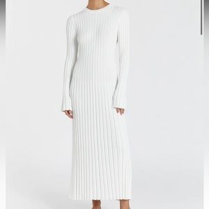 Dissh Ada White Long Sleeve Ribbed Midi Dress